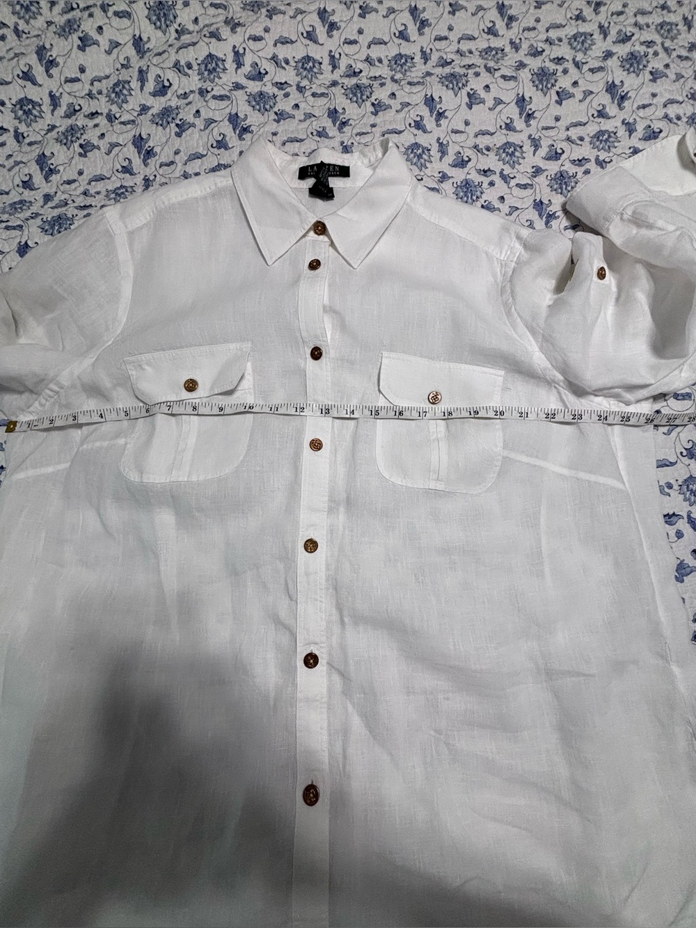 Lauren Ralph Lauren Women’s Plus 2X White Linen Button Down Shirt 3/4 Sleeve - Picture 9 of 11
